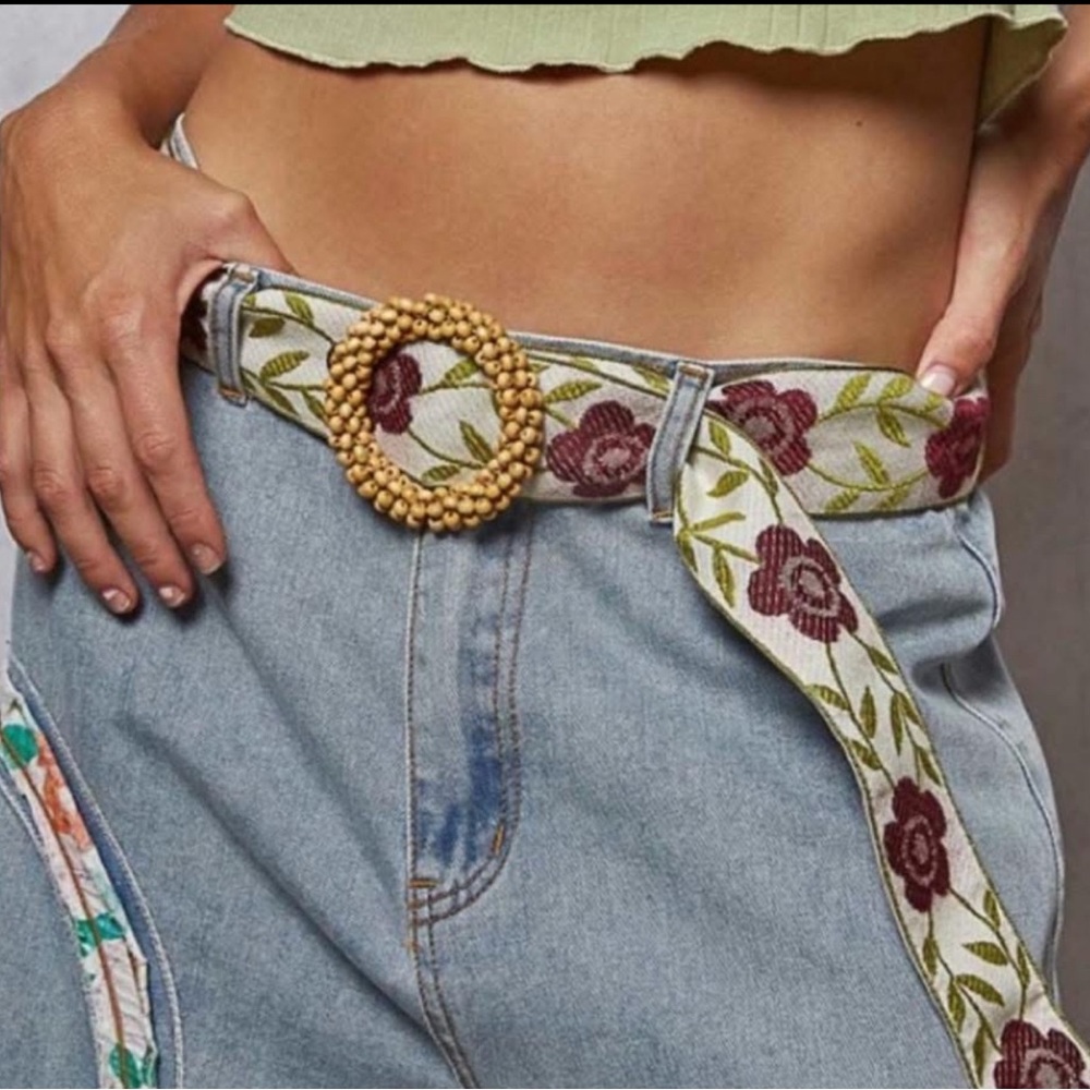 Brand New POL BELT - Embroidered with beaded belt buckle